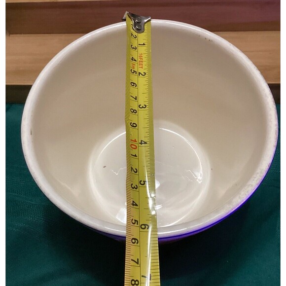 Vintage Bowl Universal Potteries Ovenproof USA White Floral Print Blue Rim MCM - Picture 10 of 13